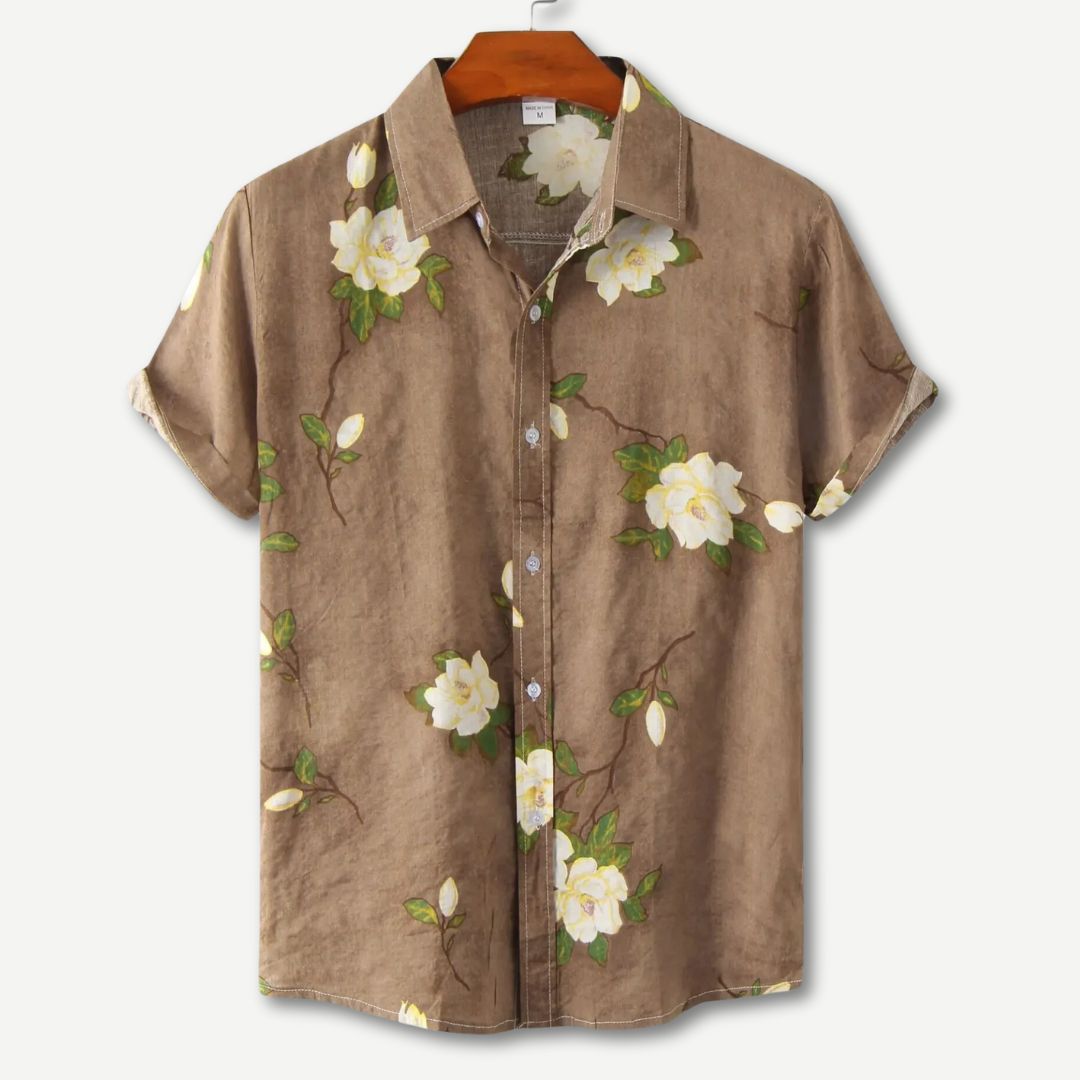 Floral Collared Buttoned Rolled Curved Loose Shirt