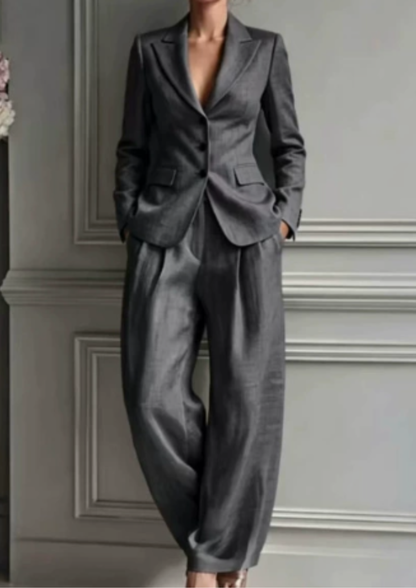 Tailored Collared Fitted Pleated Wide Long Set