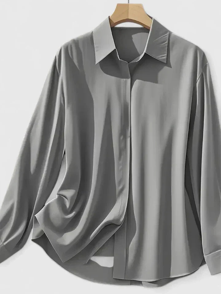 Solid Relaxed Collared Long Cuffed Buttoned Blouse