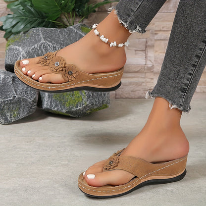 Flower Detail Thong Post Platform Sandals
