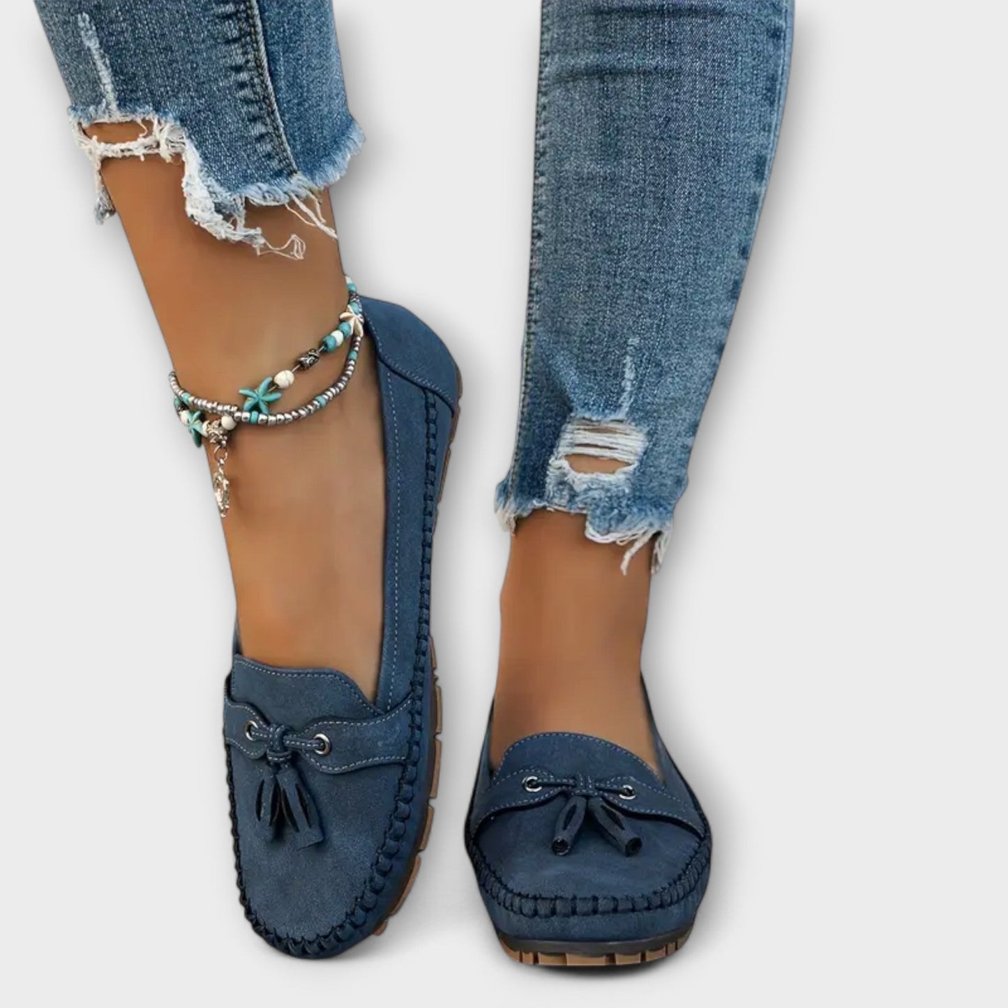 Tassel Bow Inset Whipstitch Cushioned Loafers