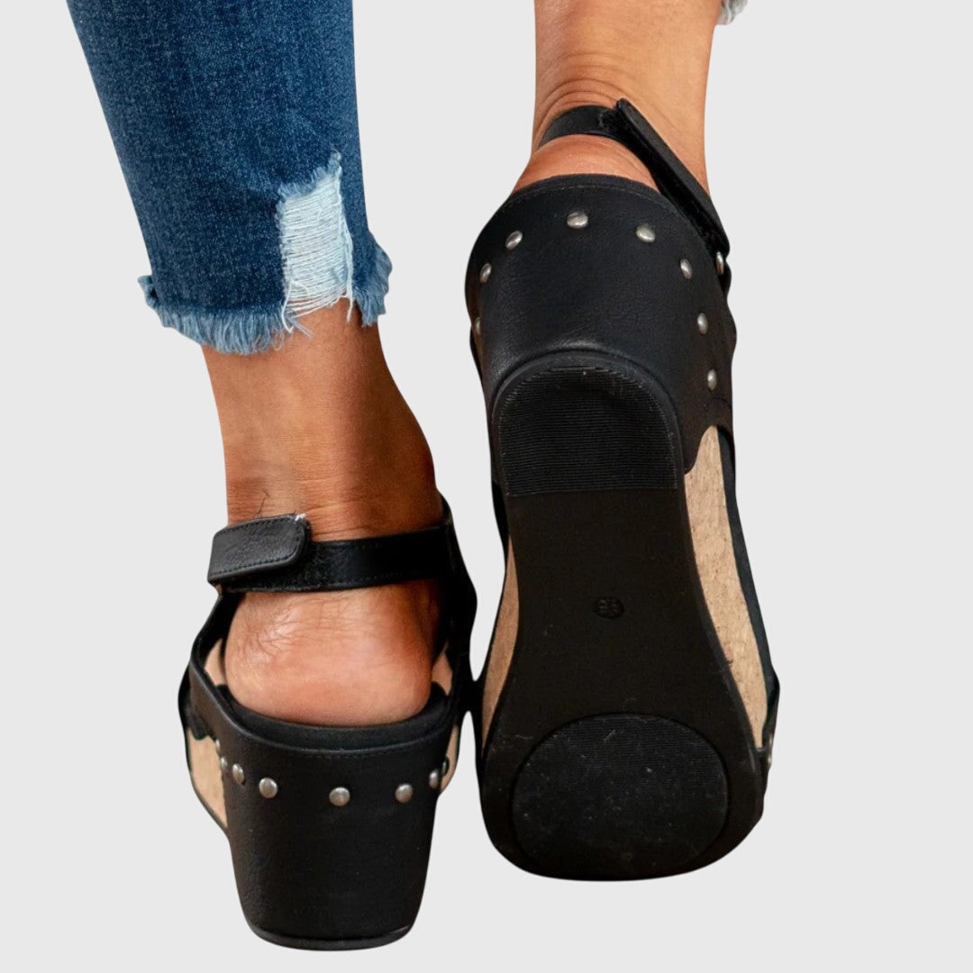 Open Toe Studded Wedge Slingback Sandals