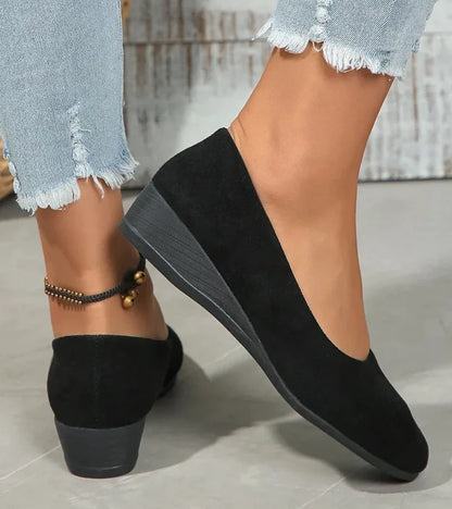 Round Toe Slip On Low Wedge Shoes