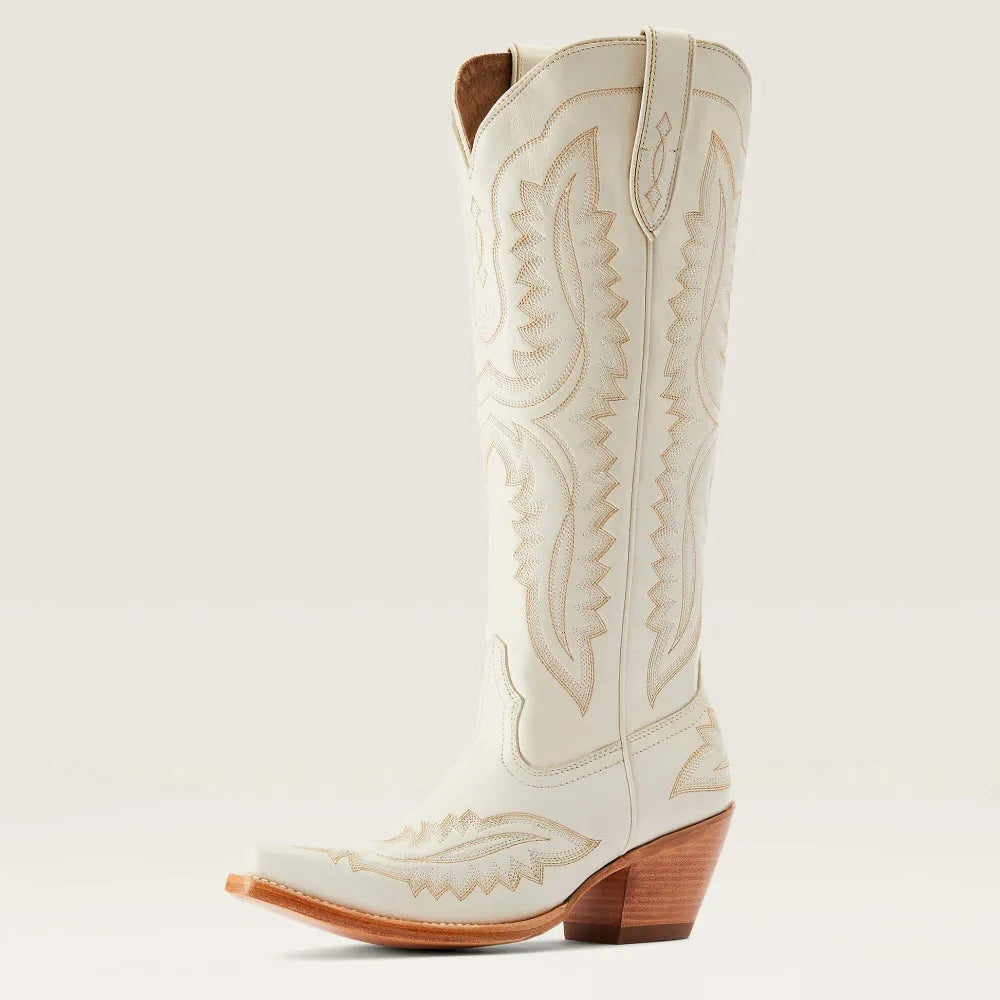 Patterned Zipped Stacked Pointed Tall Boots