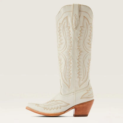 Patterned Zipped Stacked Pointed Tall Boots