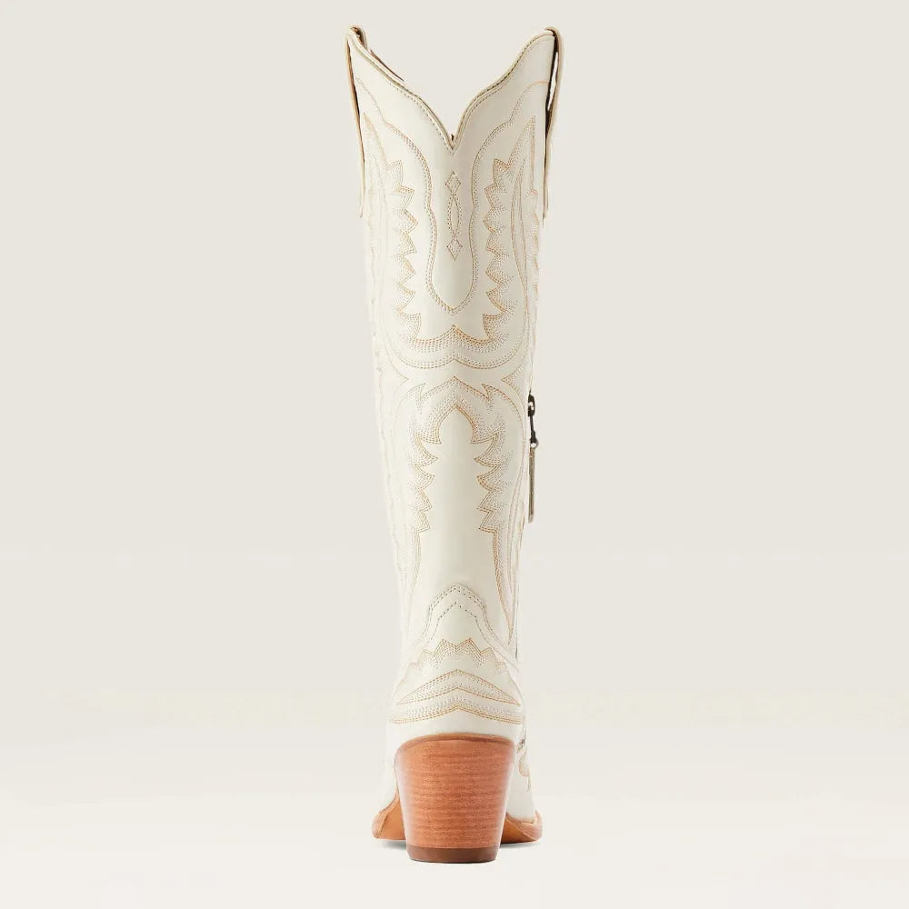 Patterned Zipped Stacked Pointed Tall Boots