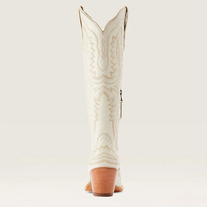 Patterned Zipped Stacked Pointed Tall Boots