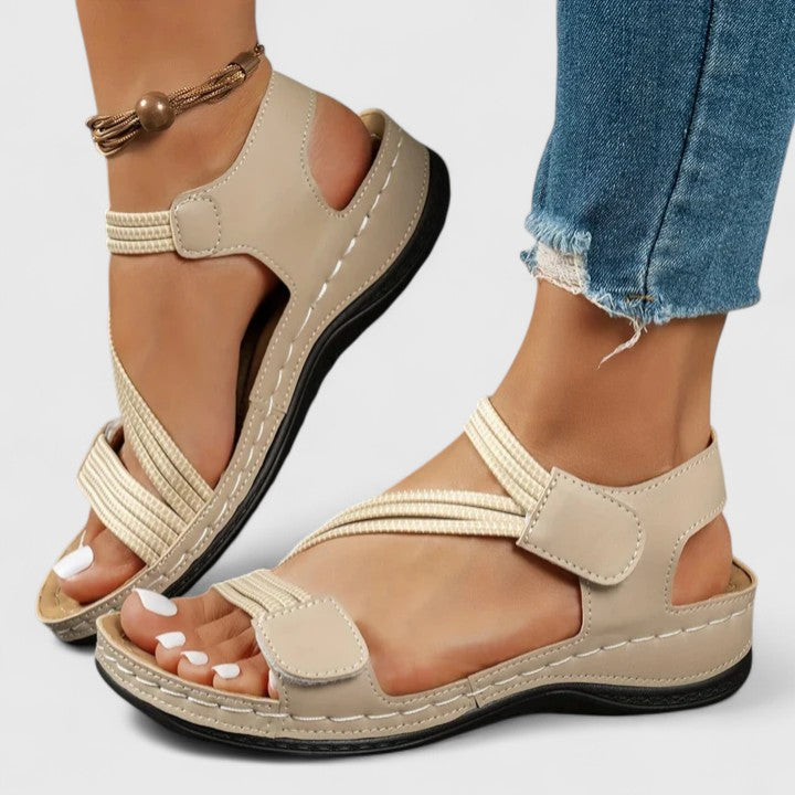 Open Toe Platform Criss Cross Hook Loop Textured Sandals
