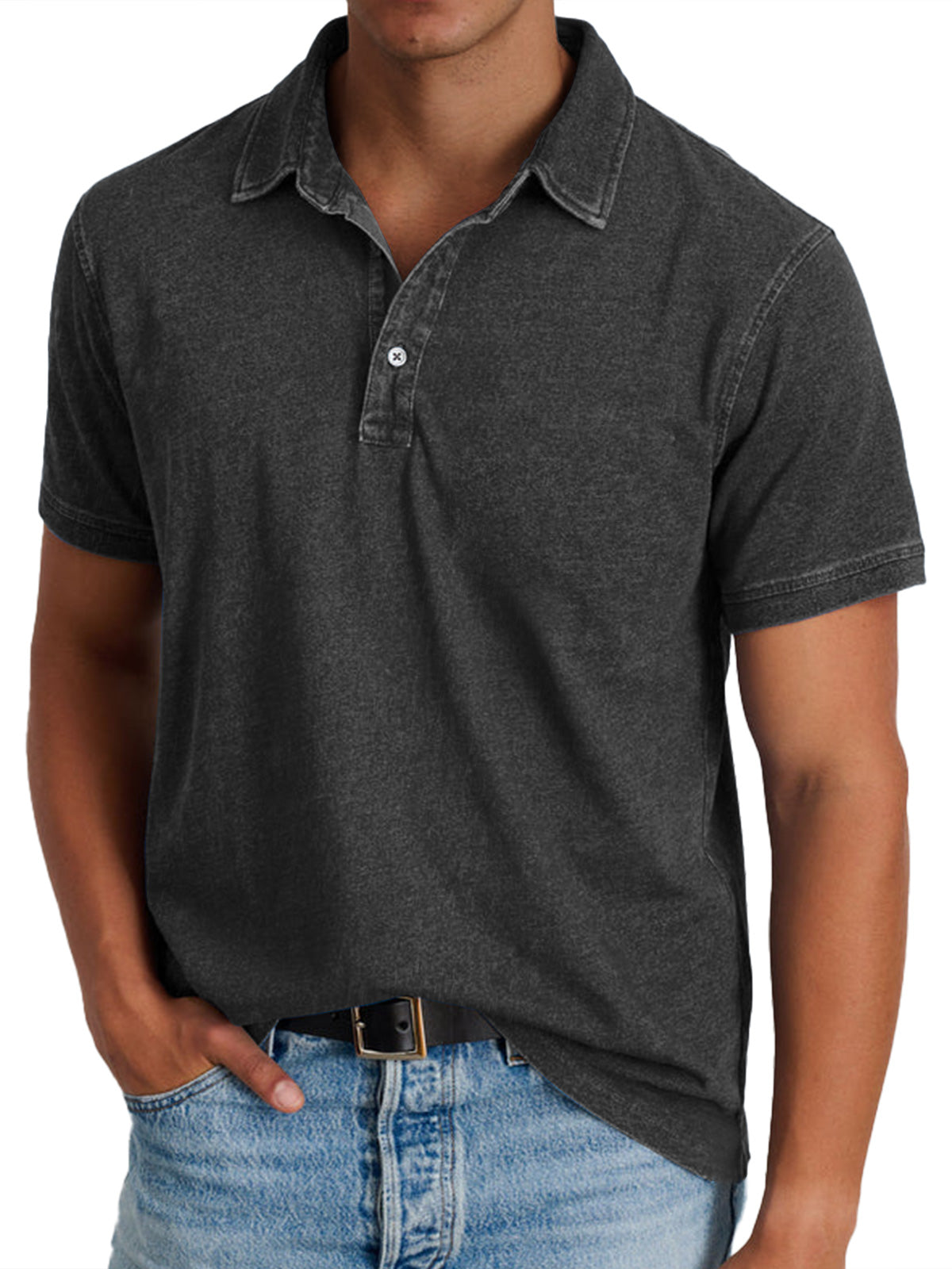 Collared Buttoned Washed Solid Straight Relaxed Shirt