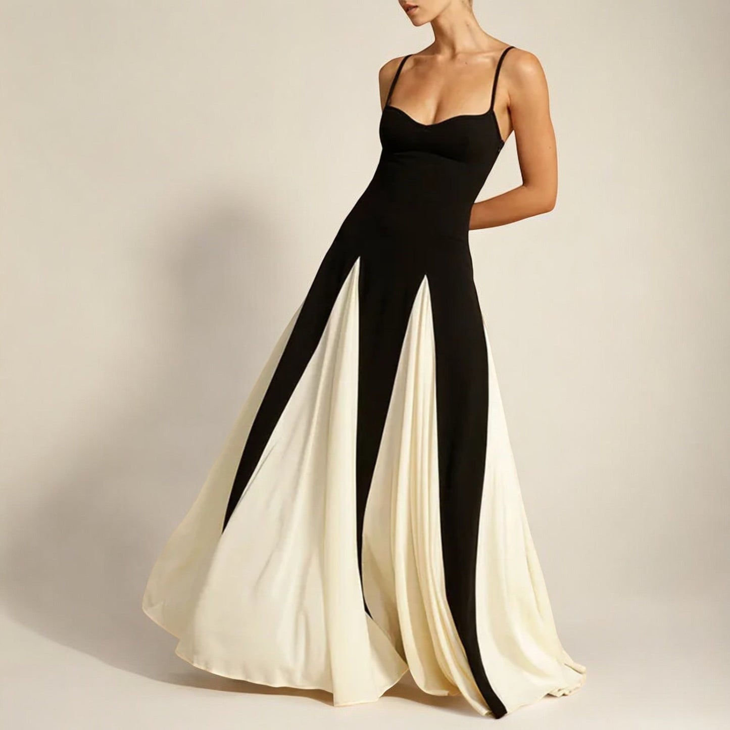 Spaghetti Strap Sleeveless Paneled Godet Dress