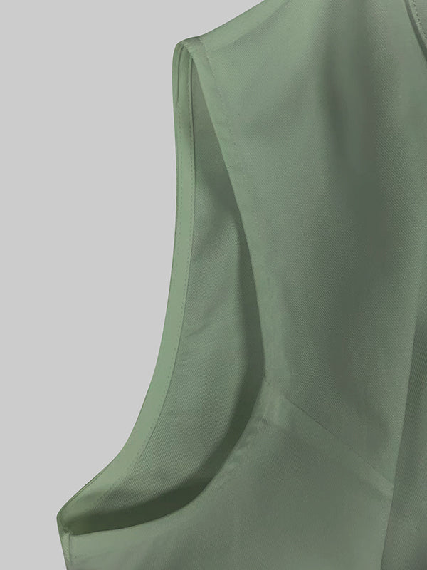 Sleeveless Zippered Pleated Maxi Fitted Flared Jumpsuit