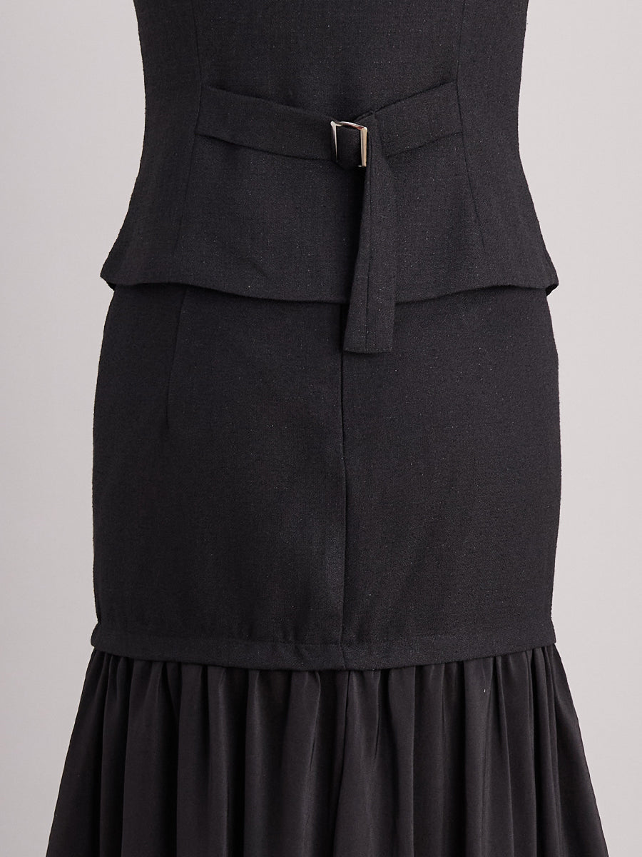 V Neck Sleeveless Button Up Vest & Maxi Skirt Set