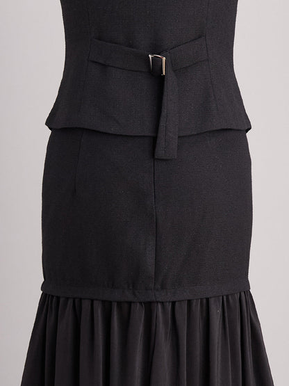 V Neck Sleeveless Button Up Vest & Maxi Skirt Set