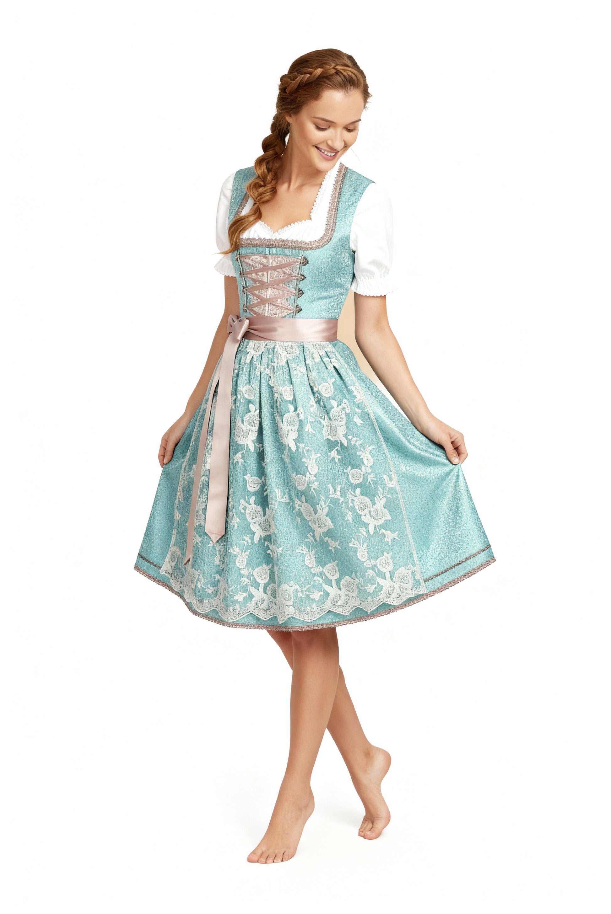 Sweetheart Neck Short Sleeve Lace Apron Dirndl Dress