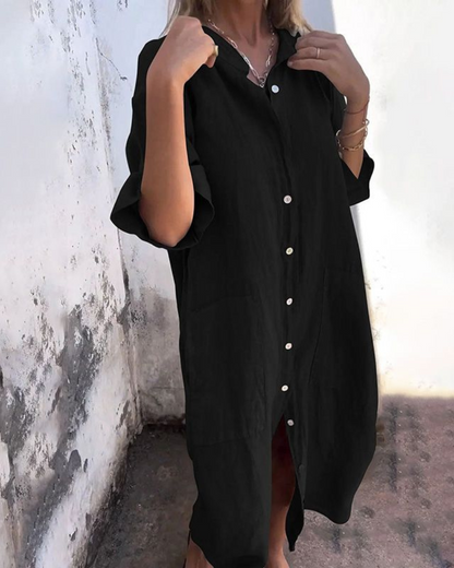 Oversized Buttoned Pocket Midi Dress