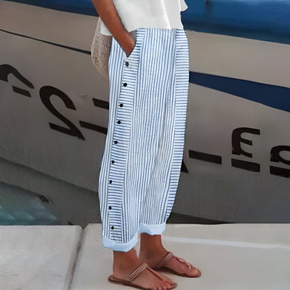 Side Pocket Striped Buttoned Trousers