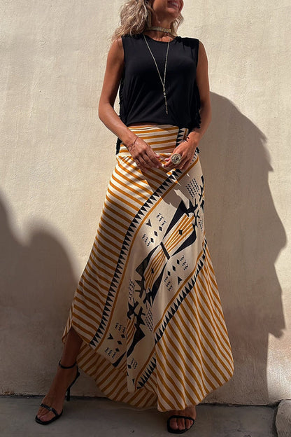 Tiered Pleated Flared Floor Length Skirt