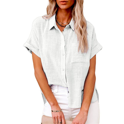 Textured Point Collar Pocket Front Blouse