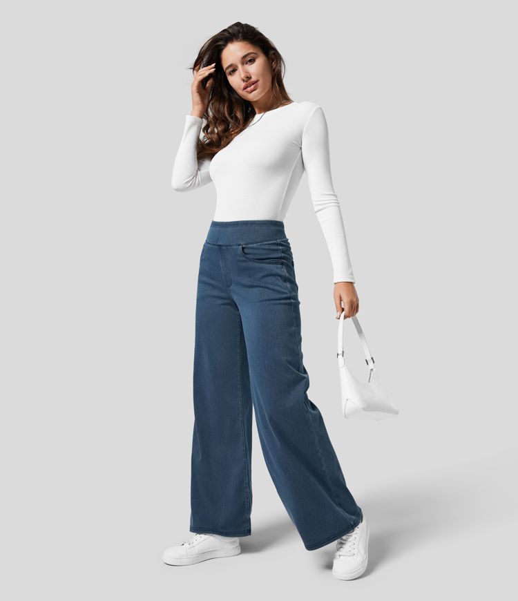 Women's High-Waisted Wide Leg Stretch Trousers