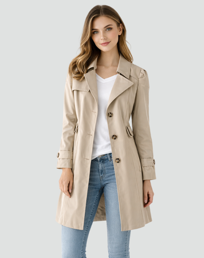 Notched Lapel Belted Mid-Length Trench Coat For Women