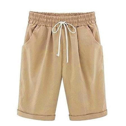Tied Gathered Loose Pocketed Cuffed Solid Shorts