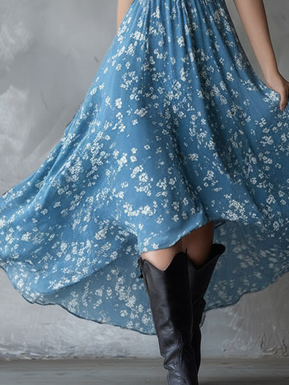 Halter Floral Sleeveless Ruched Fitted Asymmetrical Dress