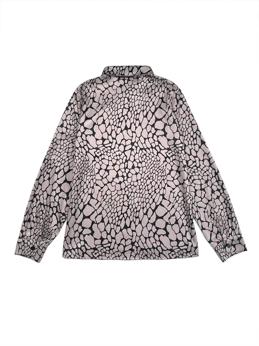 Patterned Collared Buttoned Cuffed Loose Straight Blouse