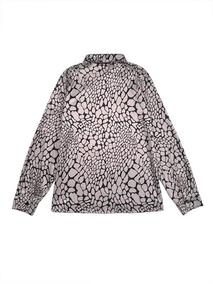 Patterned Collared Buttoned Cuffed Loose Straight Blouse