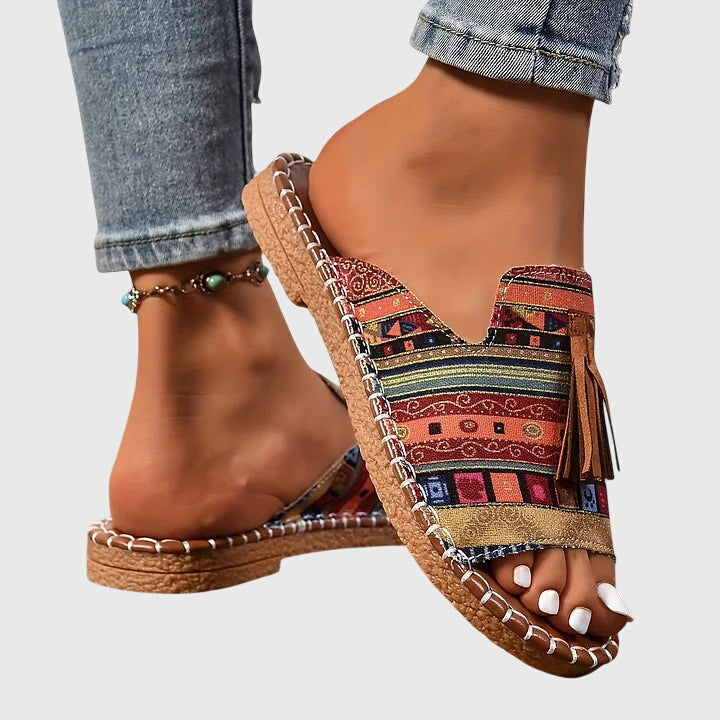 Tassel Open-Toe Flat Sandals