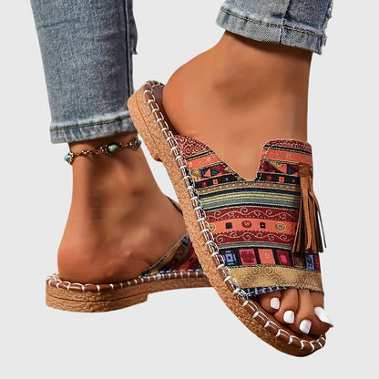 Tassel Open-Toe Flat Sandals