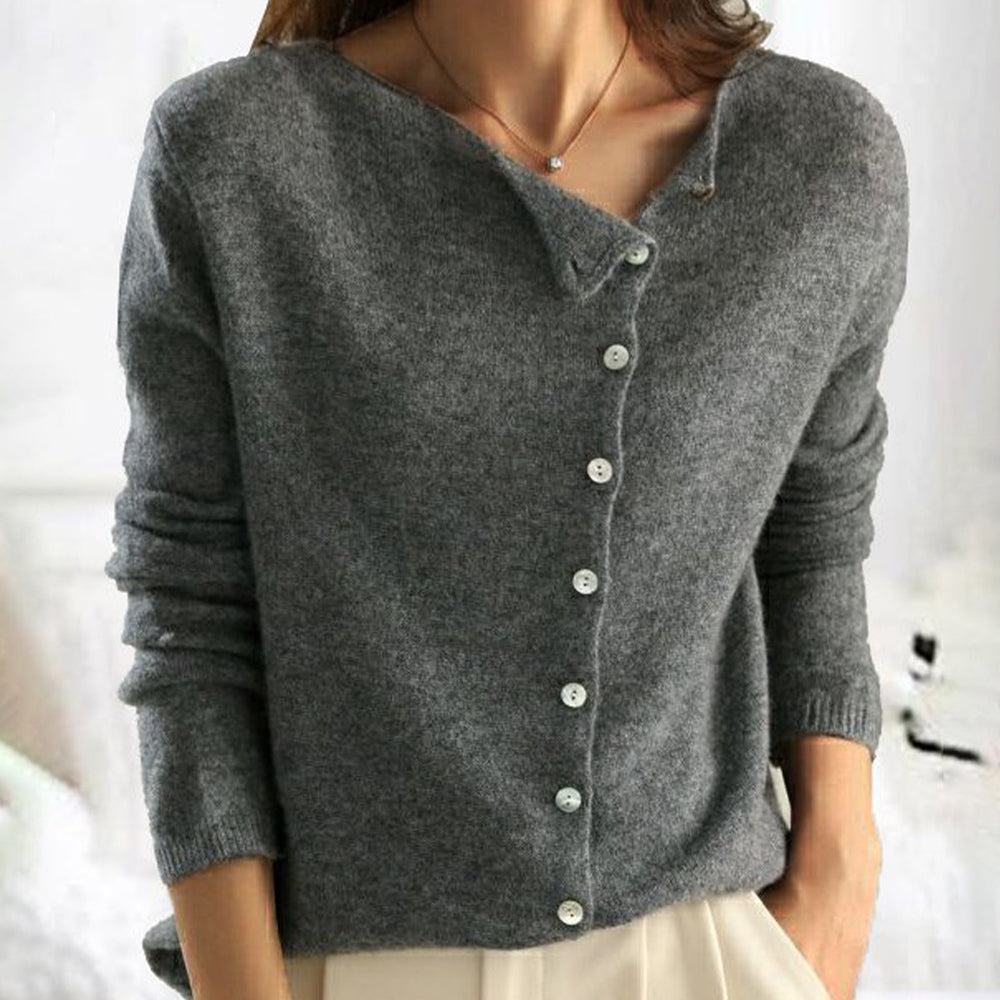 Asymmetric V-Neck Long Sleeve Button Cardigan For Women
