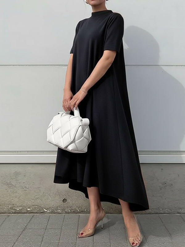 Short Sleeve High Low Hem A Line Dress