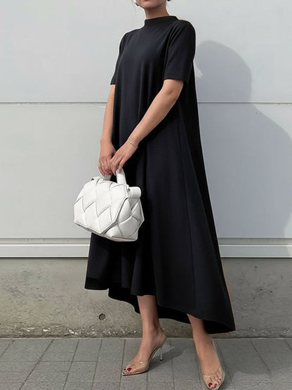 Short Sleeve High Low Hem A Line Dress