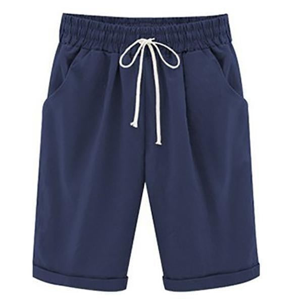 Tied Gathered Loose Pocketed Cuffed Solid Shorts