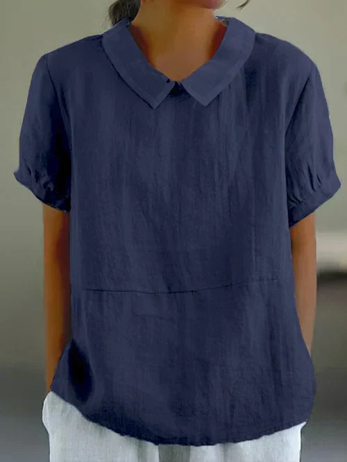 Collared Short Loose Textured Seamed Curved Top