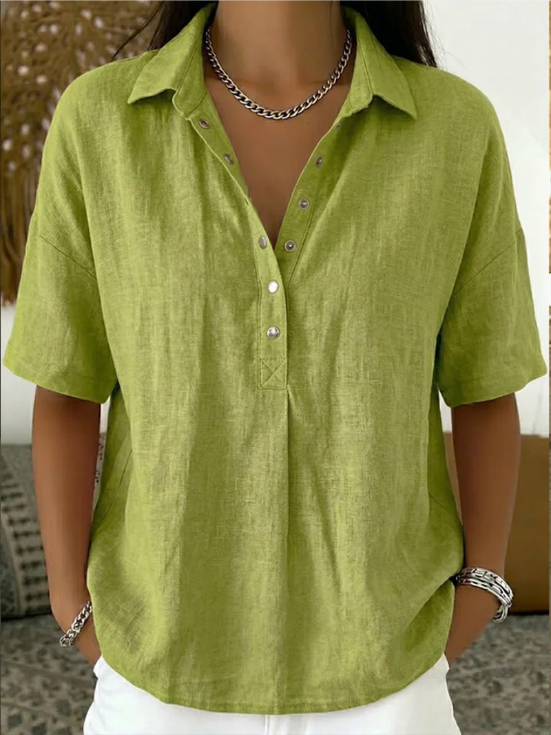 Short Sleeve Turn Down Collar Blouse