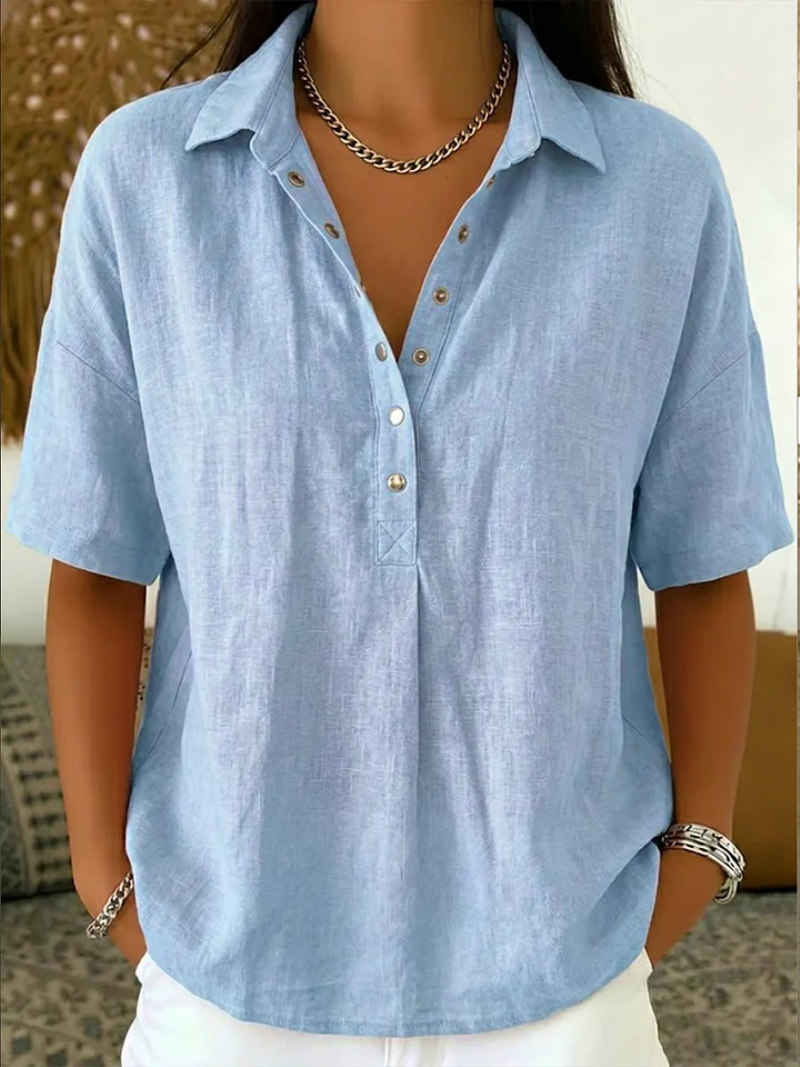 Short Sleeve Turn Down Collar Blouse