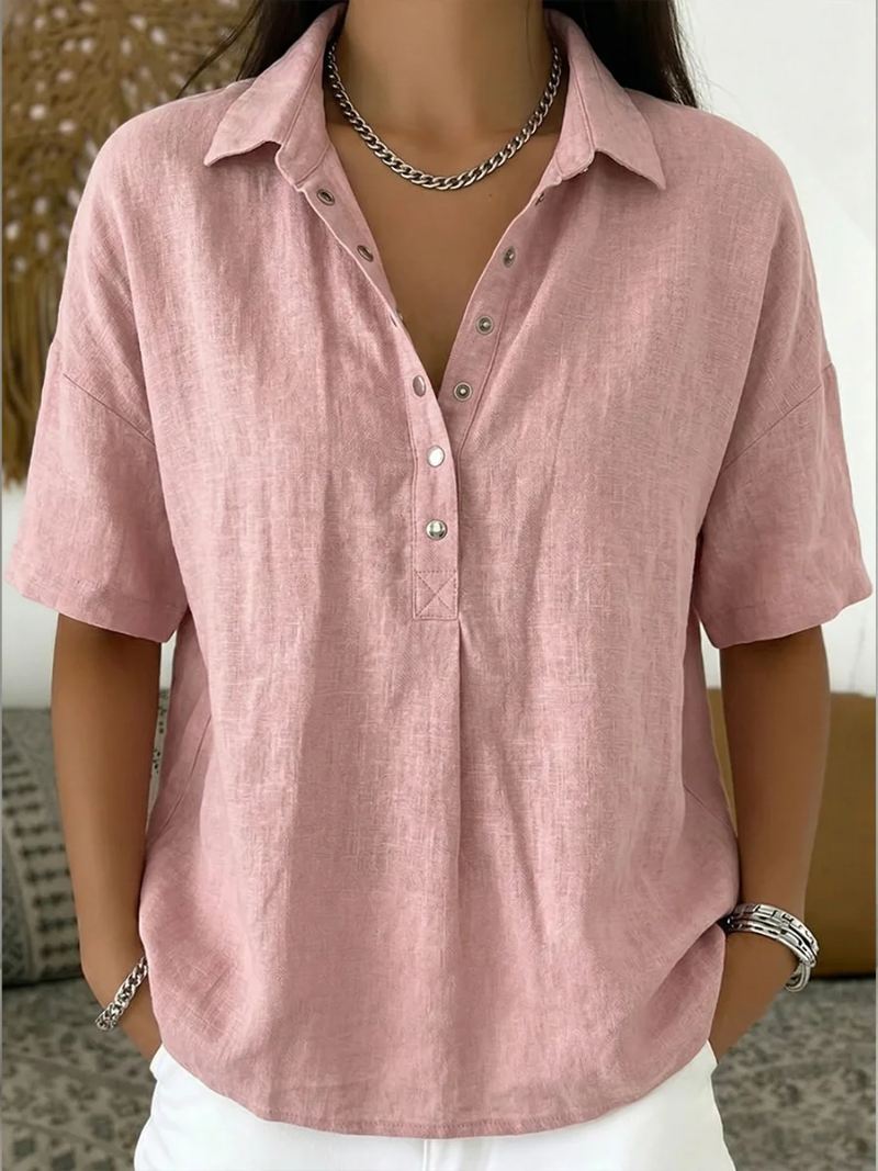 Short Sleeve Turn Down Collar Blouse