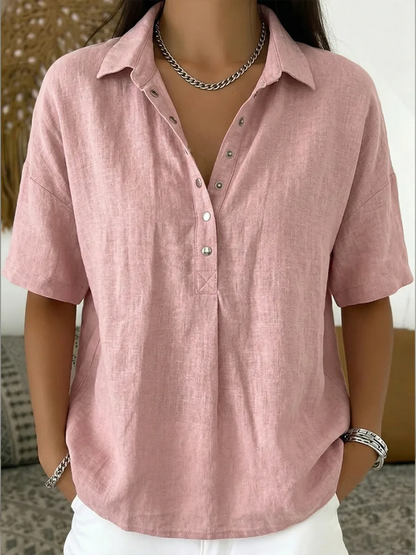 Short Sleeve Turn Down Collar Blouse