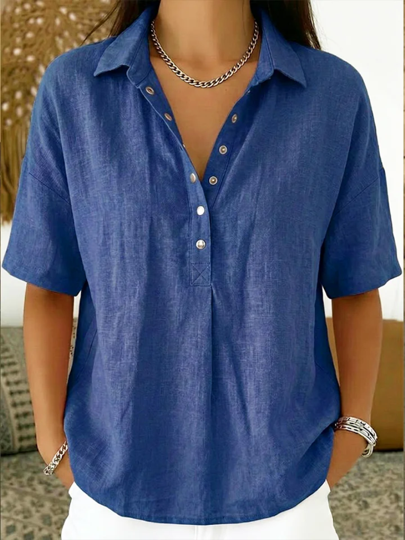Short Sleeve Turn Down Collar Blouse