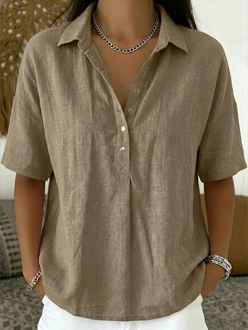 Short Sleeve Turn Down Collar Blouse