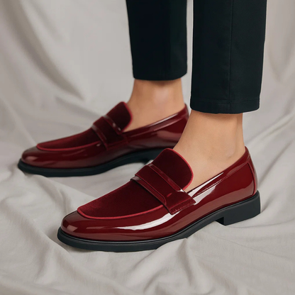 Glossy Paneled Banded Stitched Heeled Loafers