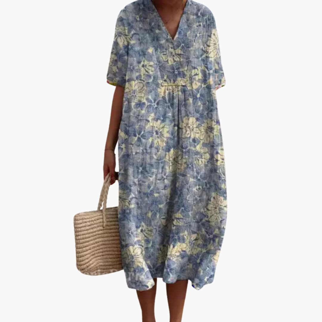 Floral Gathered Loose Oversized Printed Midi Dress
