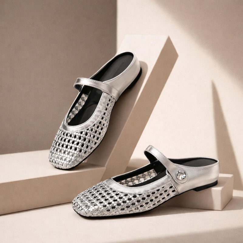 Square Toe Woven Strap Sandals