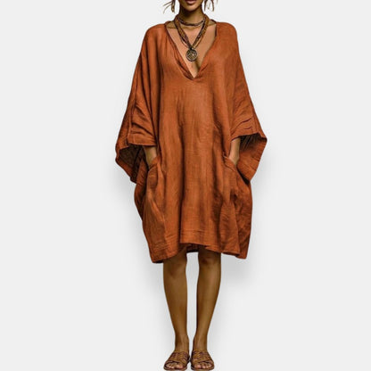 Low Wide Draped Loose Solid Midi Dress
