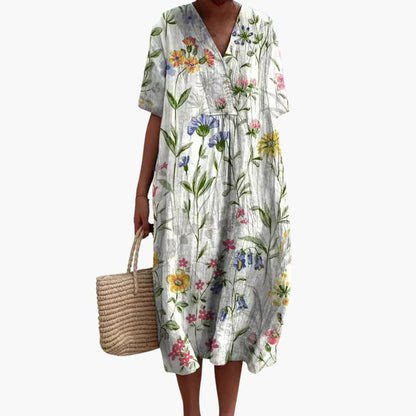 Floral Gathered Loose Oversized Printed Midi Dress