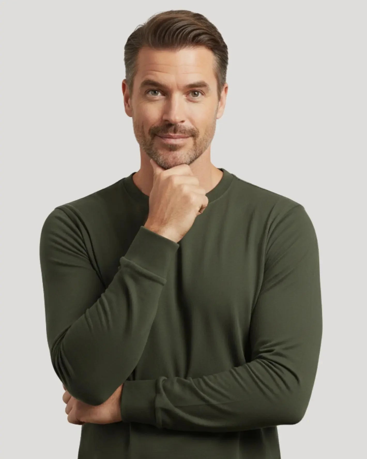 Round Neck Long Sleeved Cuffed Solid Shirt