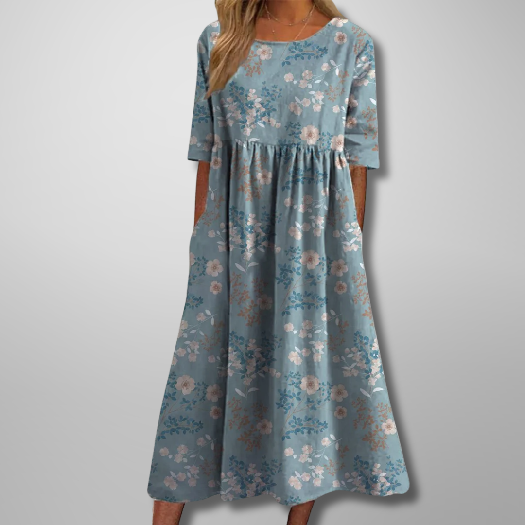 Short Sleeved Round Neck Floral Dress