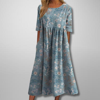 Short Sleeved Round Neck Floral Dress