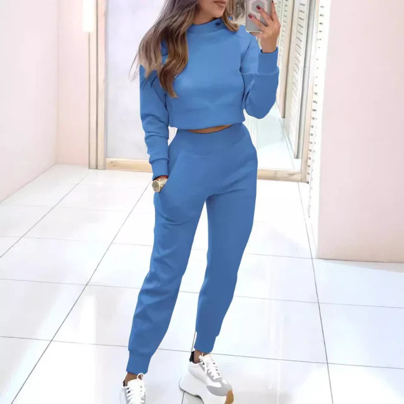 Crew Neck Long Sleeve Cropped Cardigan Sweater Set For Women